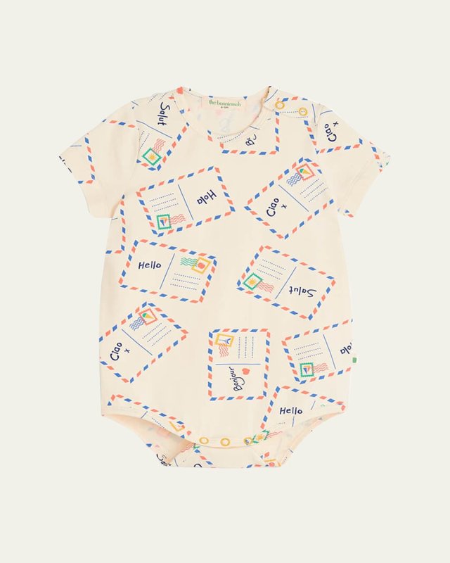 Boy's Postcard-Print Bodysuit, Size Newborn-24